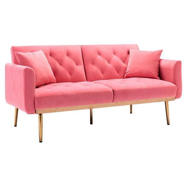 Casa Vita Loveseat Sofa - Peach Velvet Fabric - Metal Feet 