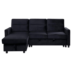 Brixton 81" Sectional Sofa with Storage Chaise and Side Pocket - Black Velvet 