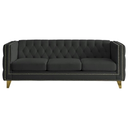 Velurian 80" Velvet Sofa - Black - Solid Wood Frame and Metal Legs 