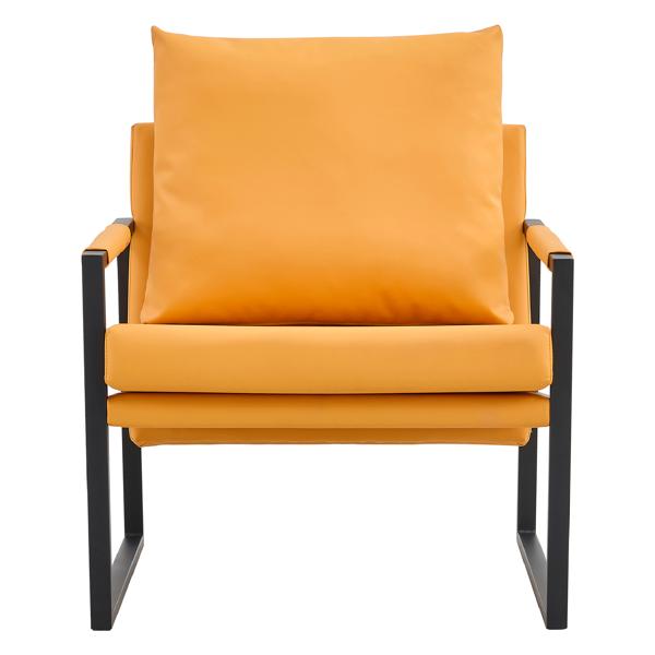 Valtorin Mid Century Accent Arm Chair - Orange Faux Leather - Metal Frame 