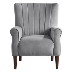 Jorda Accent Chair - Dark Gray Velvet - Solid Wood Frame - Dark Brown Legs 