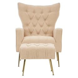 Jardinique Accent Chair with Ottoman - Cream Teddy Fabric - Iron Legs 