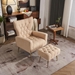 Jardinique Accent Chair with Ottoman - Cream Teddy Fabric - Iron Legs - CAB1499