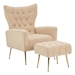 Jardinique Accent Chair with Ottoman - Cream Teddy Fabric - Iron Legs - CAB1499