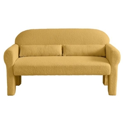 Haven Modern Boucle Loveseat - Yellow Lambswool Fabric - Solid Wood Frame 