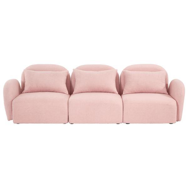 Fairview 94" Lazy Sofa 3 Seater - Pink Teddy Fabric - Black Plastic Legs 