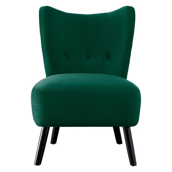 Renaissance Accent Chair - Green Velvet - Solid Wood Frame - Brown Finish Legs 