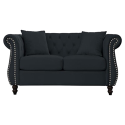 Braemar 58" Chesterfield Loveseat - Black Velvet - Solid Wood Frame 