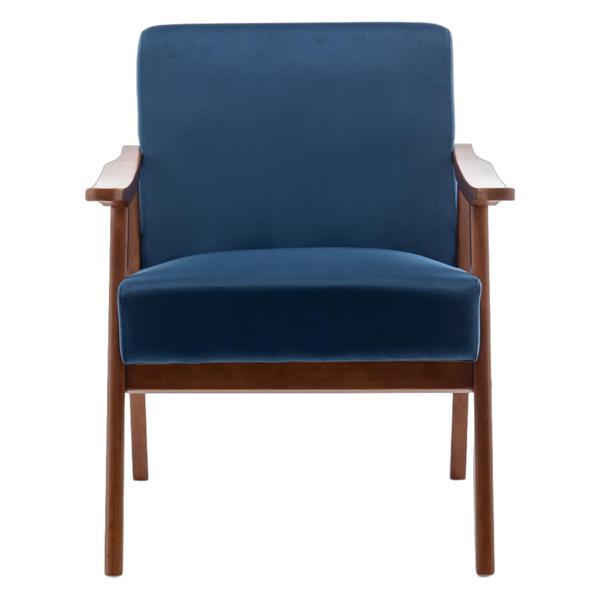 Langston Accent Chair - Mid-Century Modern - Blue Velvet - Solid Wood Frame 