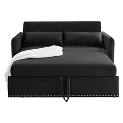 Solarix Sleeper Sofa Bed with USB Port - 3-in-1 Adjustable - 2 Lumbar Pillows and Side Pocket - Soft Black Velvet 