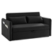 Solarix Sleeper Sofa Bed with USB Port - 3-in-1 Adjustable - 2 Lumbar Pillows and Side Pocket - Soft Black Velvet - CAB1534