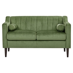 Briarson Mid Century Modern Chesterfield Loveseat - Green Velvet Fabric - Wooden Frame and Wood Legs 