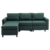 Davenport 86" Sectional Sofa with 1 Ottoman - Green Linen Fabric - Rubberwood Frame