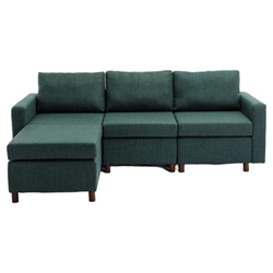 Davenport 86" Sectional Sofa with 1 Ottoman - Green Linen Fabric - Rubberwood Frame 