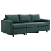 Davenport 86" Sectional Sofa with 1 Ottoman - Green Linen Fabric - Rubberwood Frame - CAB1555