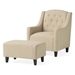 Luminous Upholstered Armchair with Ottoman - Beige Fabric - CAB1556