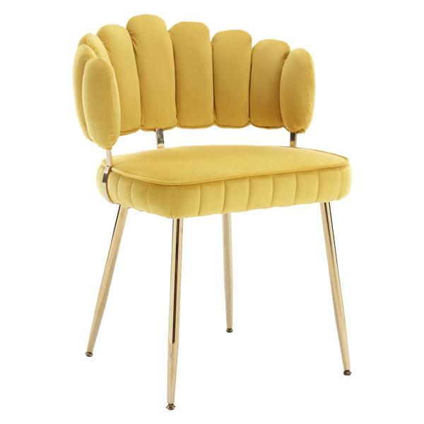 Valleno Accent Chair - Mustard Yellow Velvet - Golden Finish Feet 