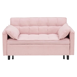 Divo 55" Folding Sofa Bed - Pink Corduroy Fabric - Solid Wood Frame 