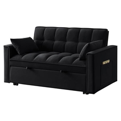 Nouveauxr 53" Loveseat Sofa Bed with Armrests and Storage Pockets - Black Velvet Fabric 