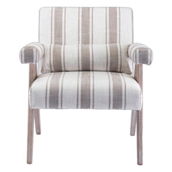 Petaline Accent Chair - Grey Stripe Fabric - Black Finish Rubberwood Legs 