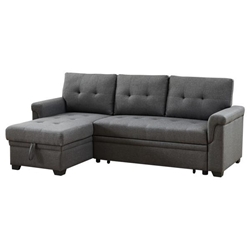 Flynnley 84" Reversible Sleeper Sectional Sofa with Storage Chaise - Dark Gray Linen 