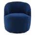 Kalima Swivel Accent Armchair Barrel Chair - Dark Blue Teddy Fabric - Black Metal Ring