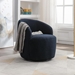 Kalima Swivel Accent Armchair Barrel Chair - Dark Blue Teddy Fabric - Black Metal Ring - CAB1626