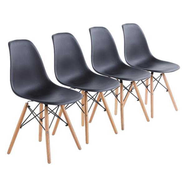 Nero Set of 4 Black Chairs with Wood Legs and Plastic Seats - Matte Black 