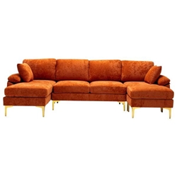 Kingsburg 114" Accent Sofa - Orange Polyester Fabric - Solid Wood Frame 