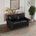 Morton 59" Loveseat - Black Faux Leather - Brown Finish Legs - CAB1656