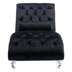 Kendal Accent Sofa - Black Velvet Fabric - Solid Acrylic Legs 