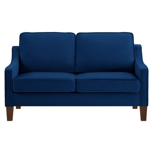 Willowbrook Modern Loveseat Sofa - Navy Velvet Fabric - Espresso Finish Wooden Legs 