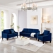 Willowbrook Modern Loveseat Sofa - Navy Velvet Fabric - Espresso Finish Wooden Legs - CAB1680