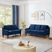 Willowbrook Modern Loveseat Sofa - Navy Velvet Fabric - Espresso Finish Wooden Legs - CAB1680