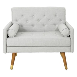 Nebula Club Chair - Light Grey Fabric - Rubberwood Legs with Gold Tips 