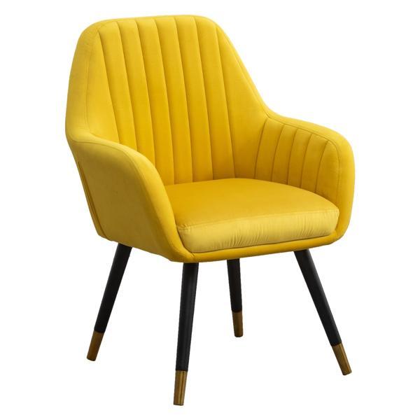 Ovation Accent Chair - Yellow Velvet Upholstery - Black Beech Wood Legs with Gold Accents 