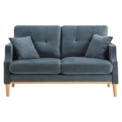 Torvill Loveseat 2 Seater Sofa - Dark Blue Fabric - Wood Legs 