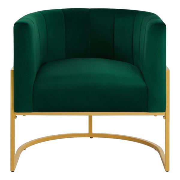 Bijou Accent Chair with Curved Backrest and Golden Metal Stand - Emerald Velvet 