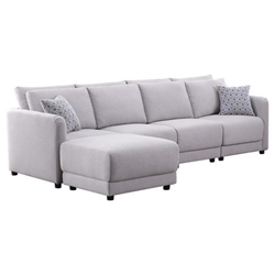 Oceanside 111" 4 Seater Sofa with Ottoman and Pillows - Light Gray Linen Fabric 