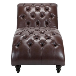 Parker Tufted Armless Chaise Lounge - Dark Brown Polyurethane Cover - Birch Wood Frame and Legs 