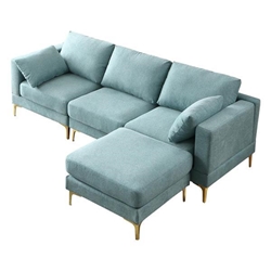 Gilded 92" Sectional Sofa - Modern Leisure L Shape - Turquoise - Gold Metal Legs 