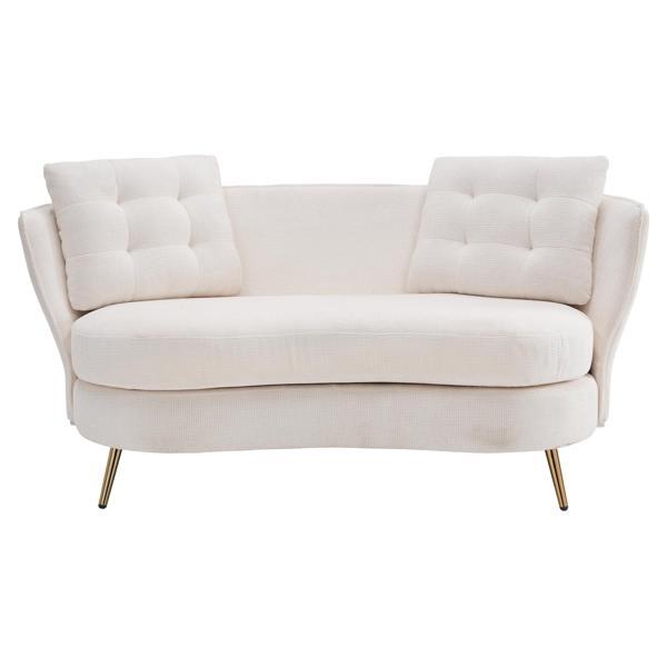 Soranda 64" Loveseat - White Polyester Velvet Fabric - Golden Metal Legs 