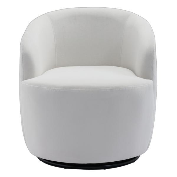 Kalima Swivel Accent Armchair Barrel Chair - White Velvet Fabric - Black Metal Ring 