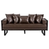 Chronos 72" Sofa - Dark Brown Faux Leather - Iron Sled Legs