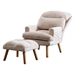 Ondyne Accent Click Clack Chair with Ottoman - Beige Fabric Upholstered - Oak Finish Legs - CAB1766