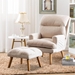 Ondyne Accent Click Clack Chair with Ottoman - Beige Fabric Upholstered - Oak Finish Legs - CAB1766