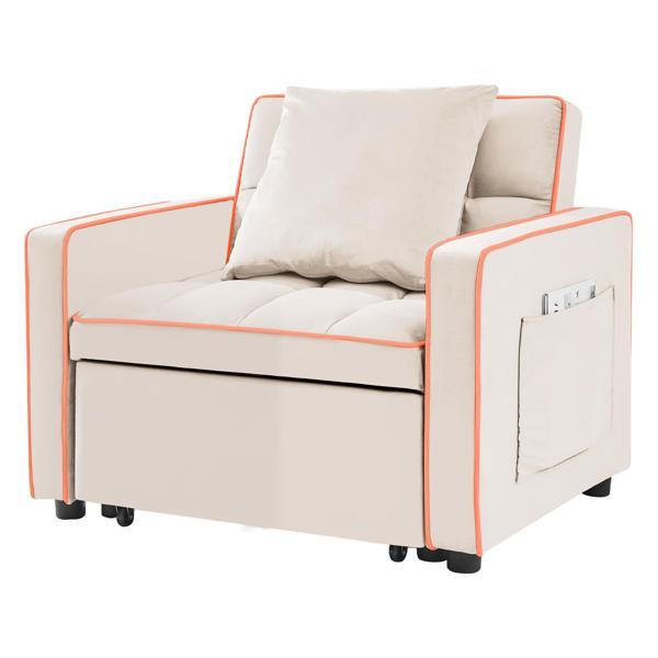 Maison Sofa Bed Chair - Creamy White Velvet - Eucalyptus Wood Frame 