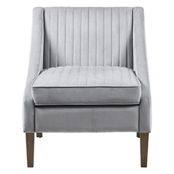 Aethor Accent Chair - Light Gray Polyester Velvet - Dark Coffee Finish Legs 