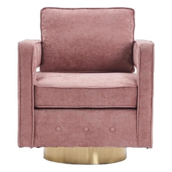 Gentle Swivel Barrel Chair - Pink Linen Fabric - Gold Finish Legs 