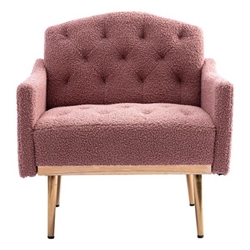 Nob Hill Accent Chair - Brush Pink Teddy Fabric - Rose Golden Finish Feet 